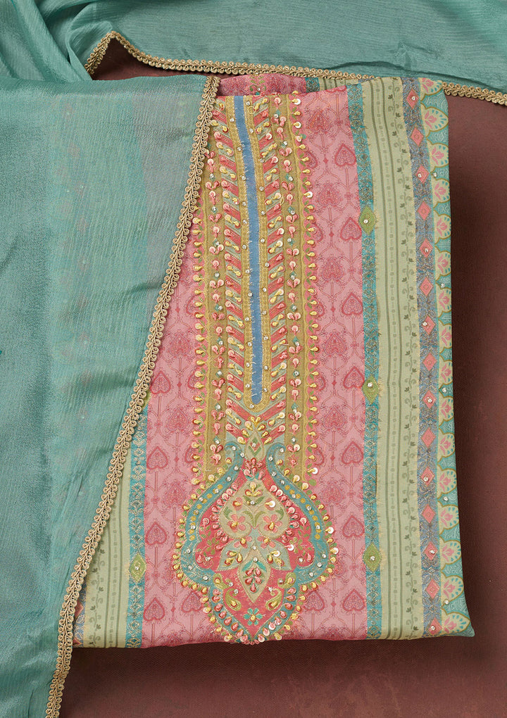 Sky Blue Bling Semi Crepe Unstitched Salwar Suit