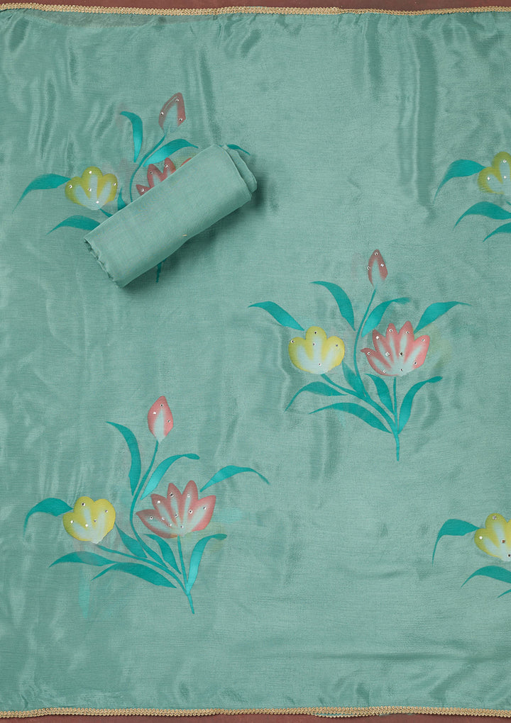 Sky Blue Bling Semi Crepe Unstitched Salwar Suit