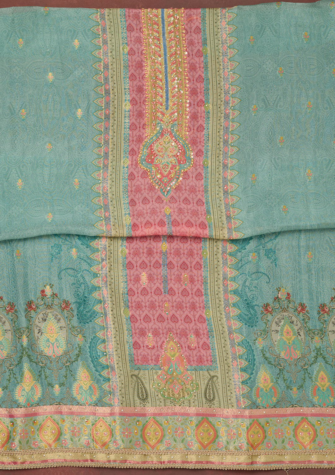 Sky Blue Bling Semi Crepe Unstitched Salwar Suit