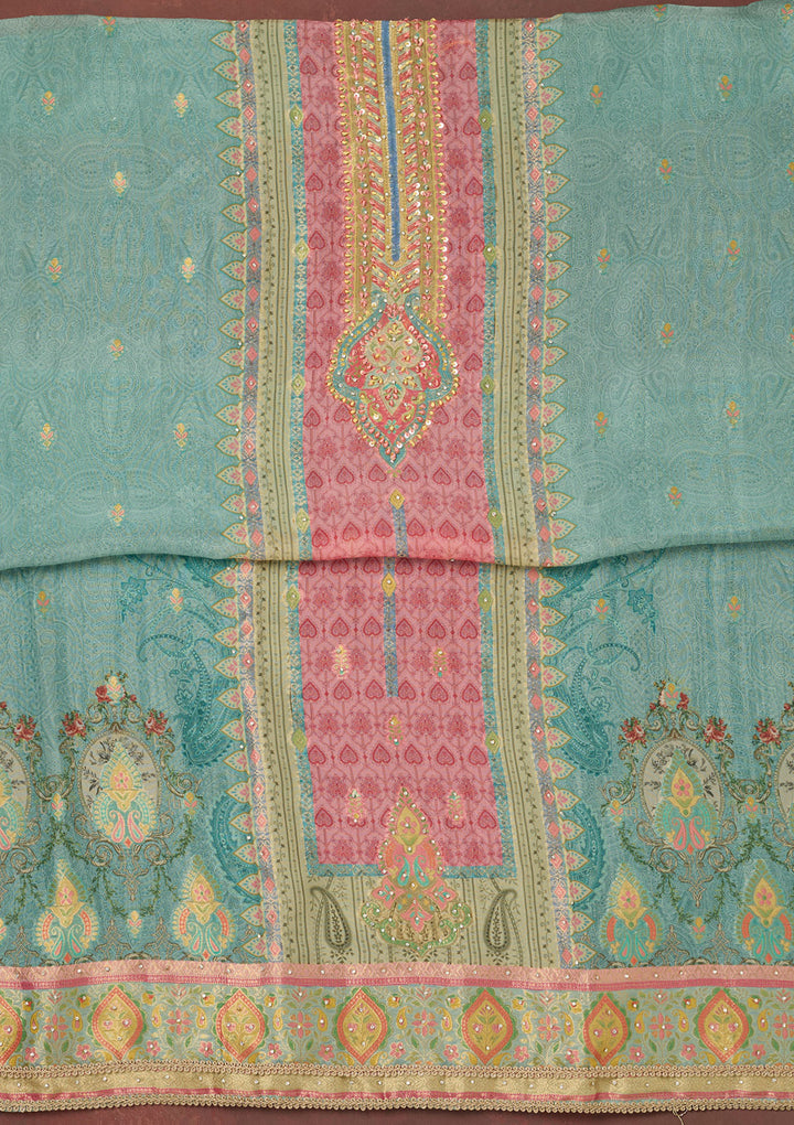 Sky Blue Bling Semi Crepe Unstitched Salwar Suit