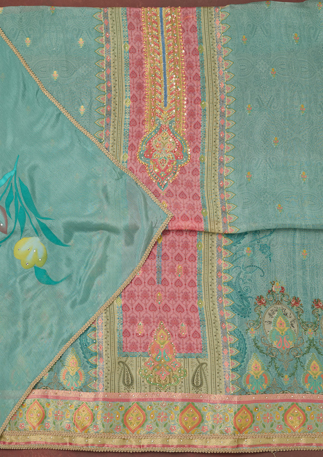 Sky Blue Bling Semi Crepe Unstitched Salwar Suit