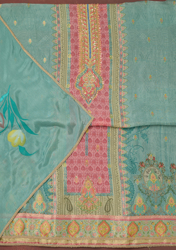 Sky Blue Bling Semi Crepe Unstitched Salwar Suit
