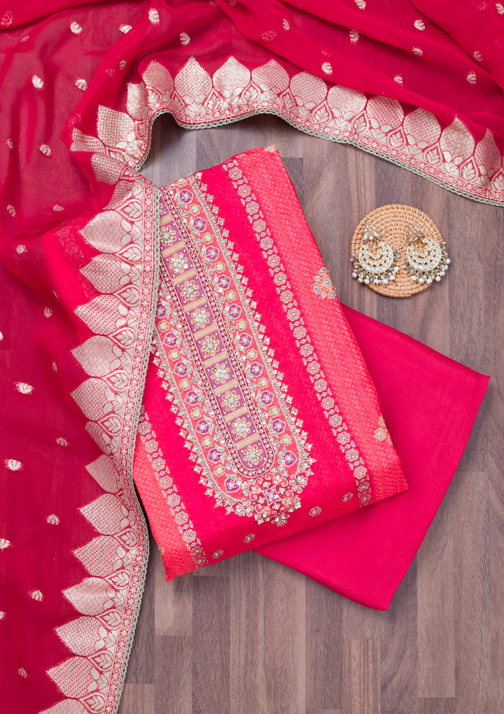 Red Cutdana Tissue Unstitched Salwar Suit
