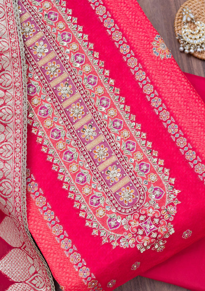 Red Cutdana Tissue Unstitched Salwar Suit