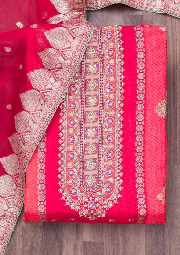 Red Cutdana Tissue Unstitched Salwar Suit