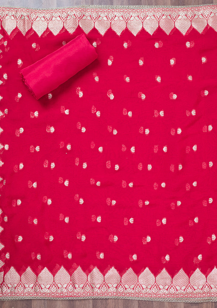 Red Cutdana Tissue Unstitched Salwar Suit