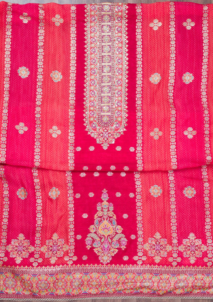 Red Cutdana Tissue Unstitched Salwar Suit