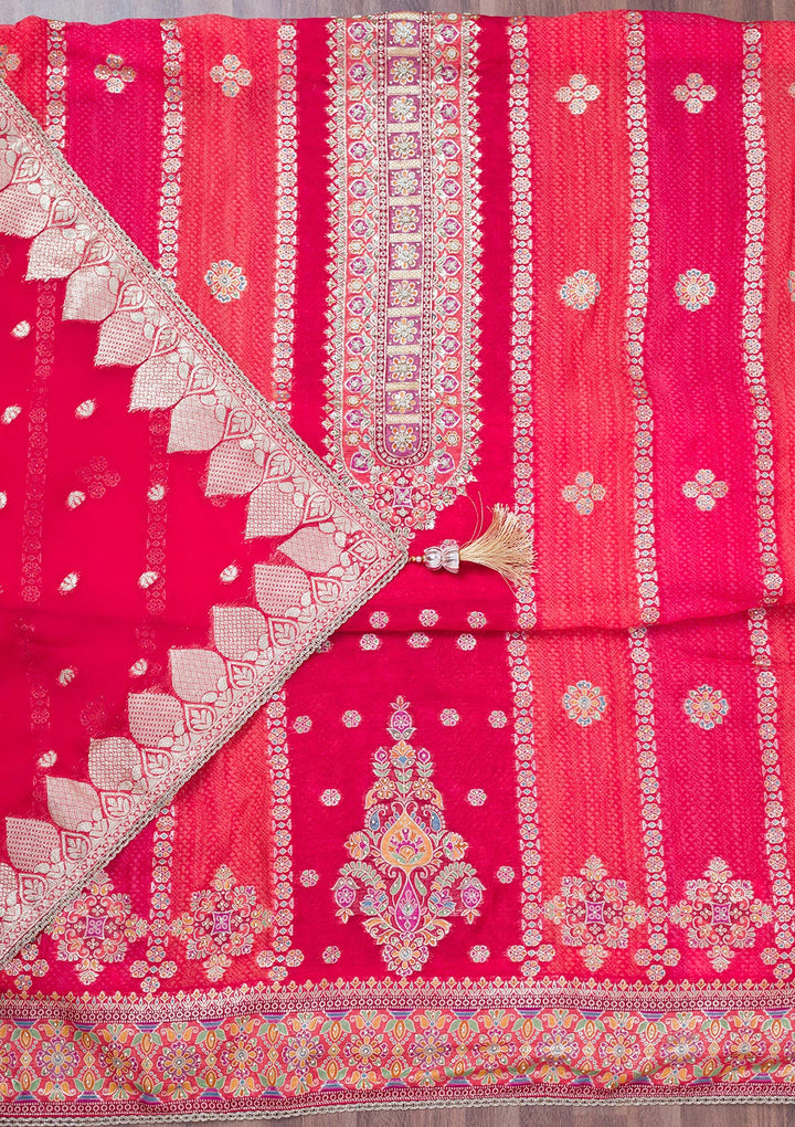 Red Cutdana Tissue Unstitched Salwar Suit