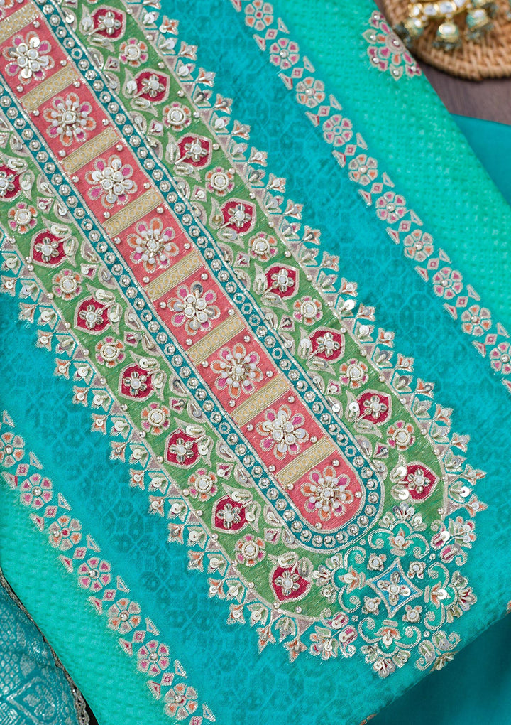 Turquoise Blue Cutdana Tissue Unstitched Salwar Suit