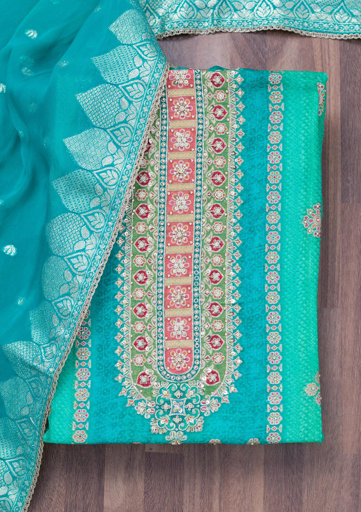 Turquoise Blue Cutdana Tissue Unstitched Salwar Suit
