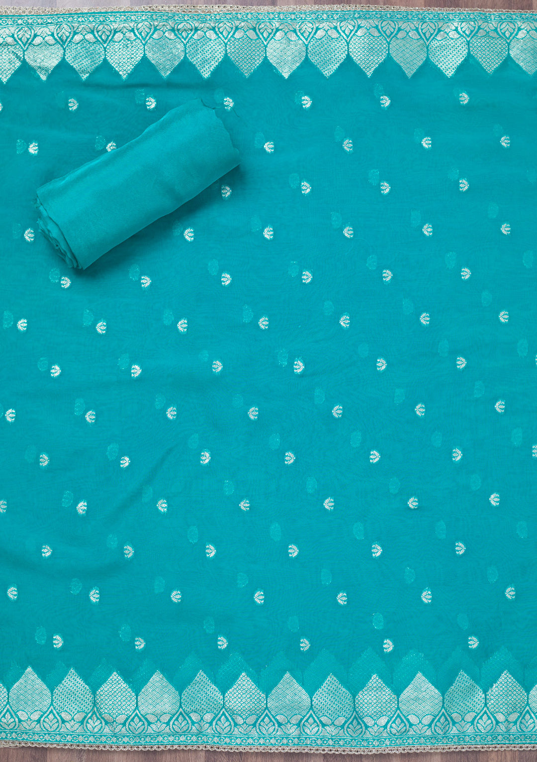 Turquoise Blue Cutdana Tissue Unstitched Salwar Suit
