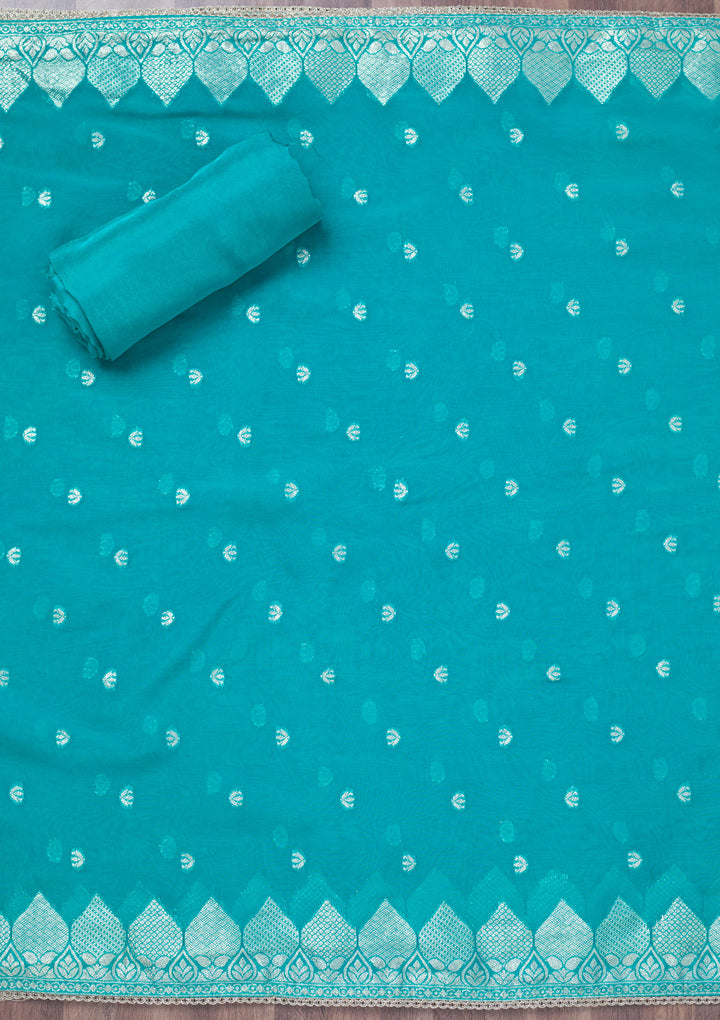 Turquoise Blue Cutdana Tissue Unstitched Salwar Suit