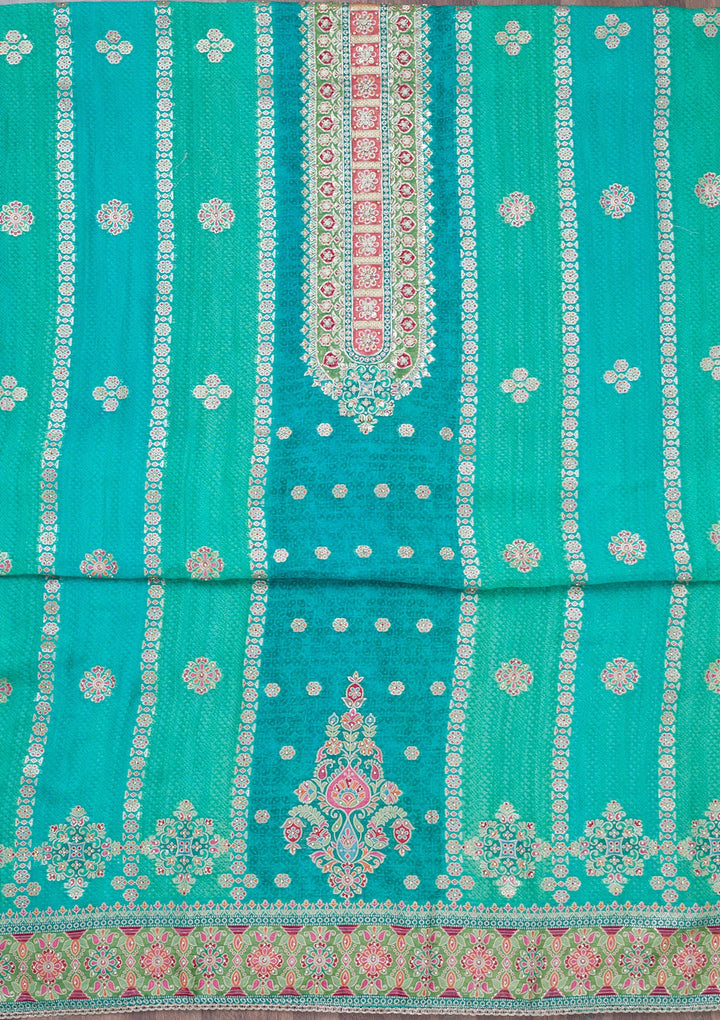 Turquoise Blue Cutdana Tissue Unstitched Salwar Suit
