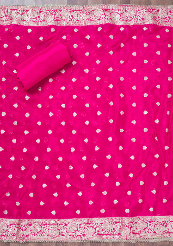 Rani Pink Cutdana Semi Crepe Unstitched Salwar Suit