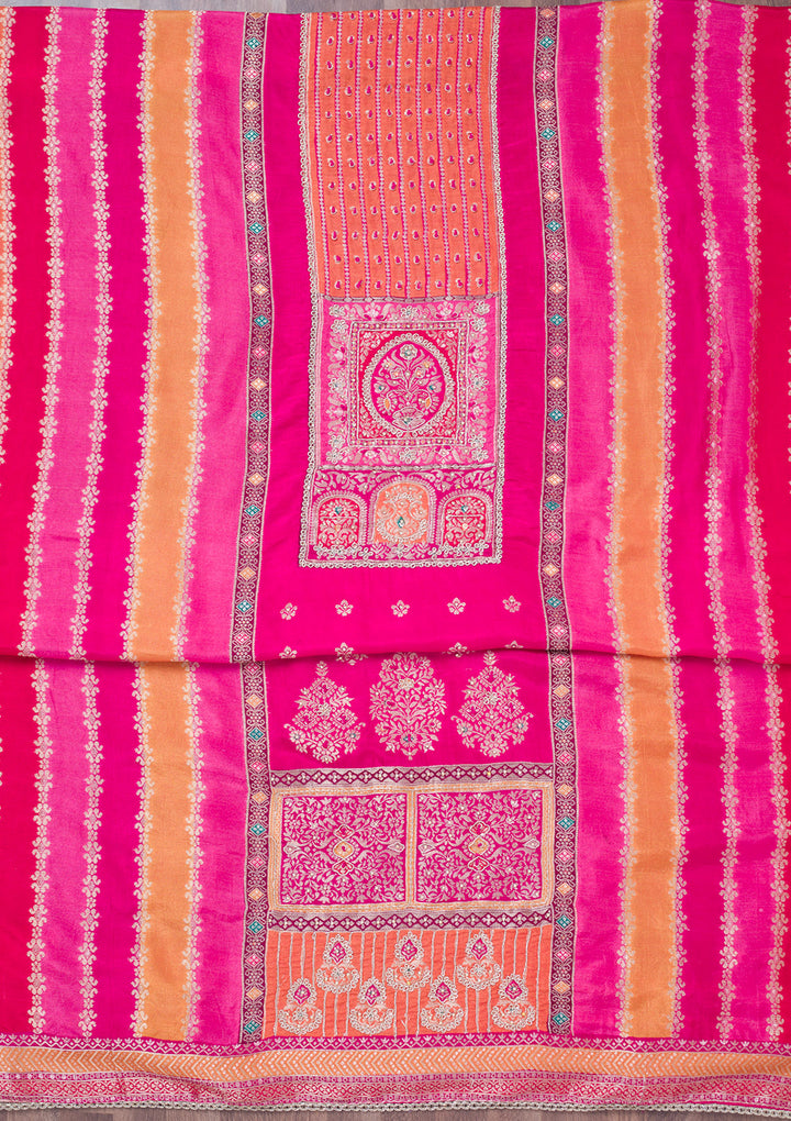 Rani Pink Cutdana Semi Crepe Unstitched Salwar Suit