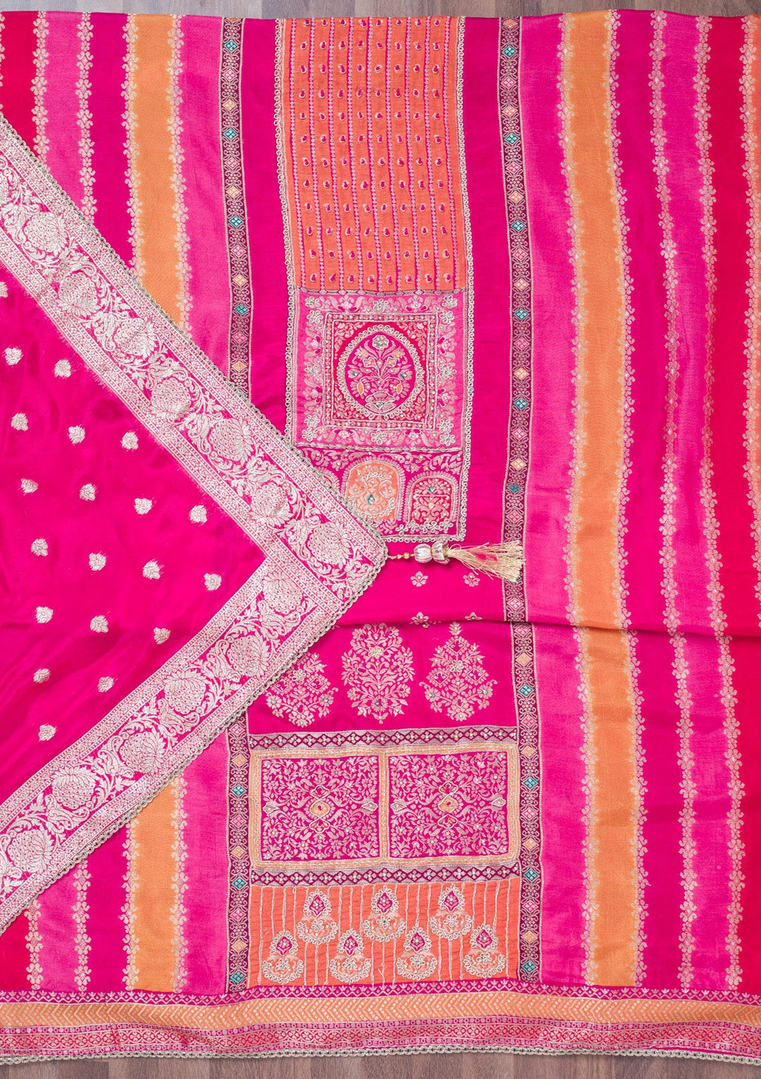 Rani Pink Cutdana Semi Crepe Unstitched Salwar Suit