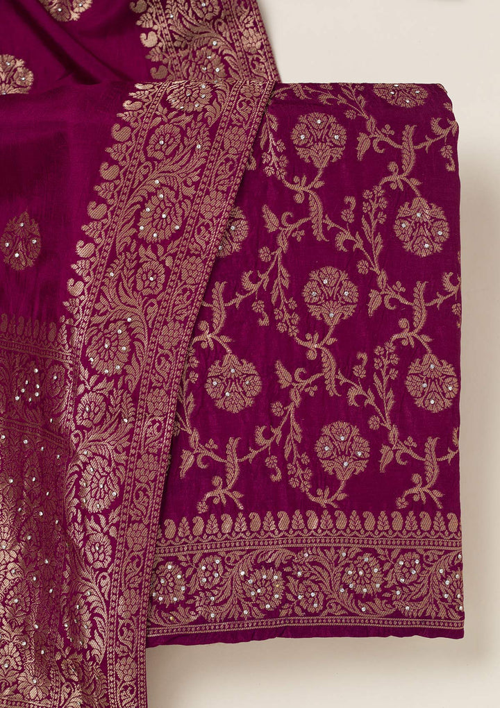 Wine Zariwork Dola Silk Unstitched Salwar Suit