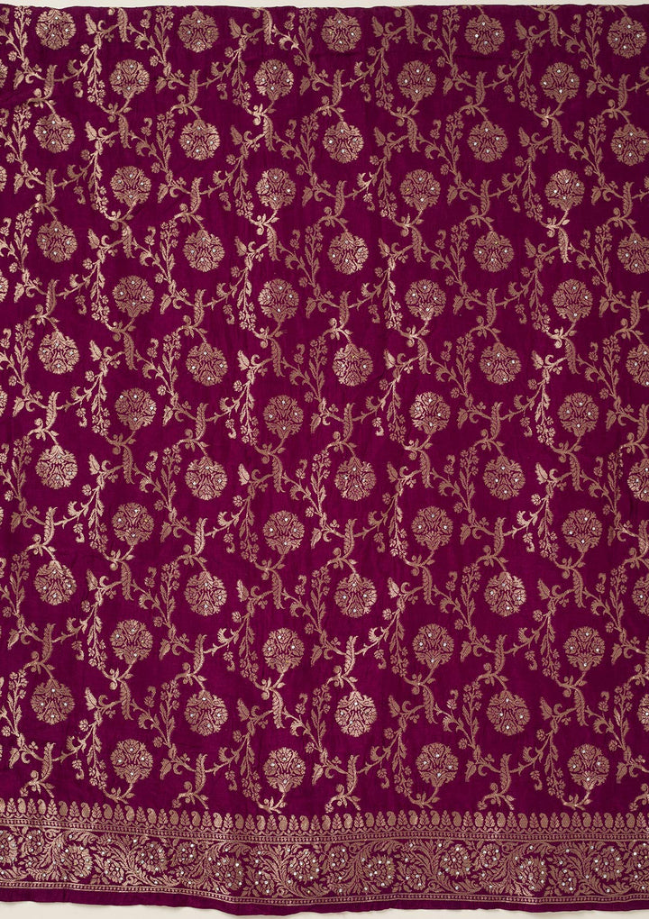 Wine Zariwork Dola Silk Unstitched Salwar Suit