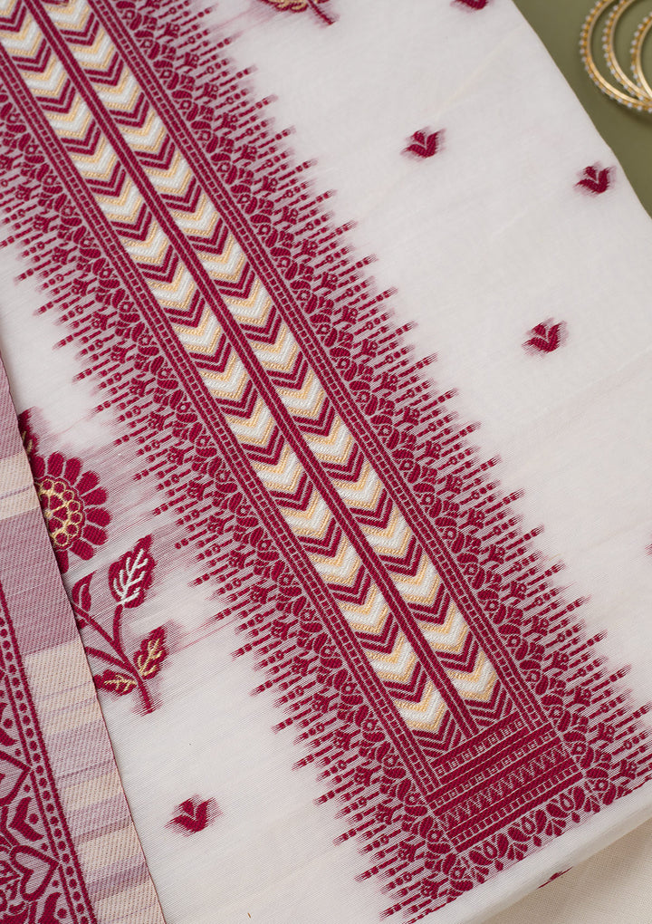 Cream Threadwork Linen Unstitched Salwar Suit