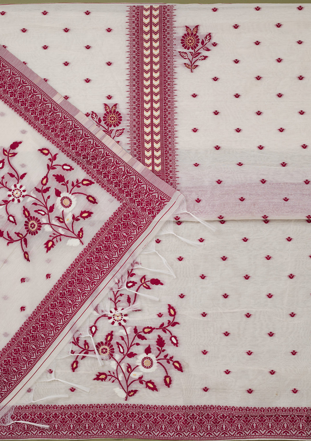 Cream Threadwork Linen Unstitched Salwar Suit