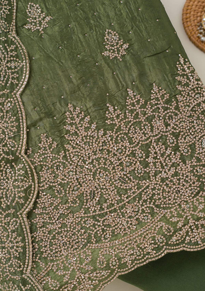 Leaf Green Threadwork Tissue Unstitched Salwar Suit