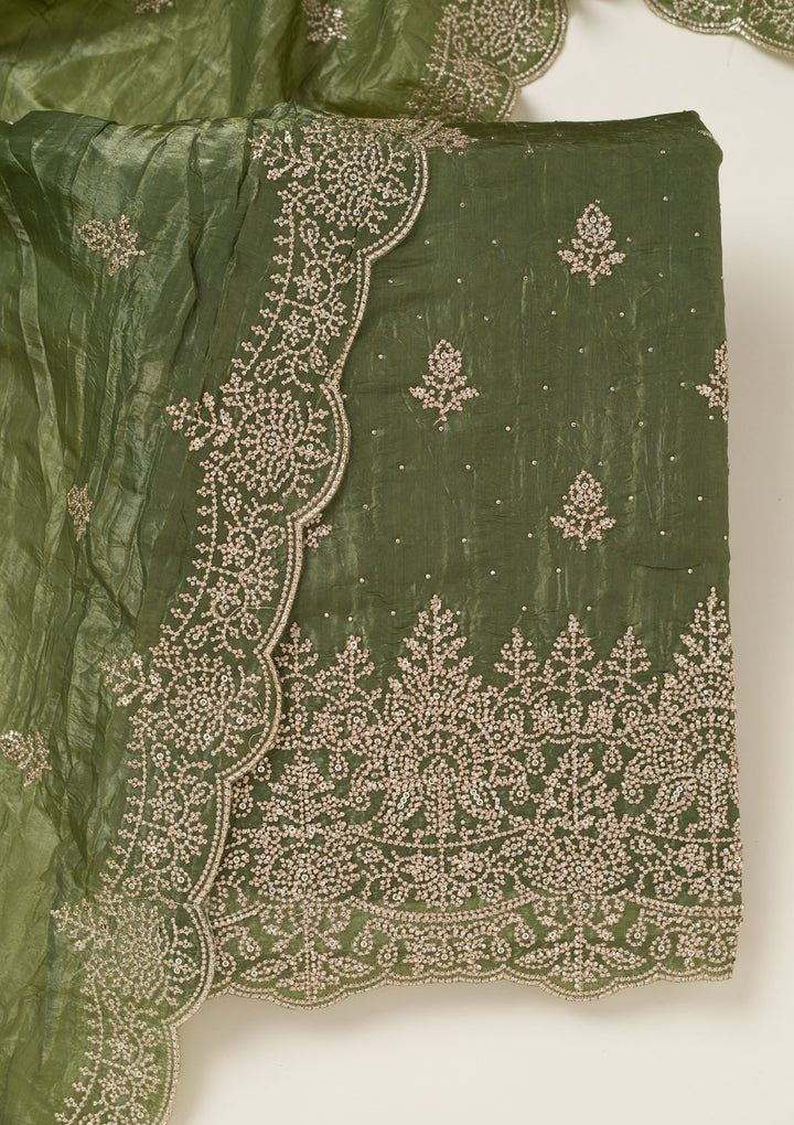 Leaf Green Threadwork Tissue Unstitched Salwar Suit