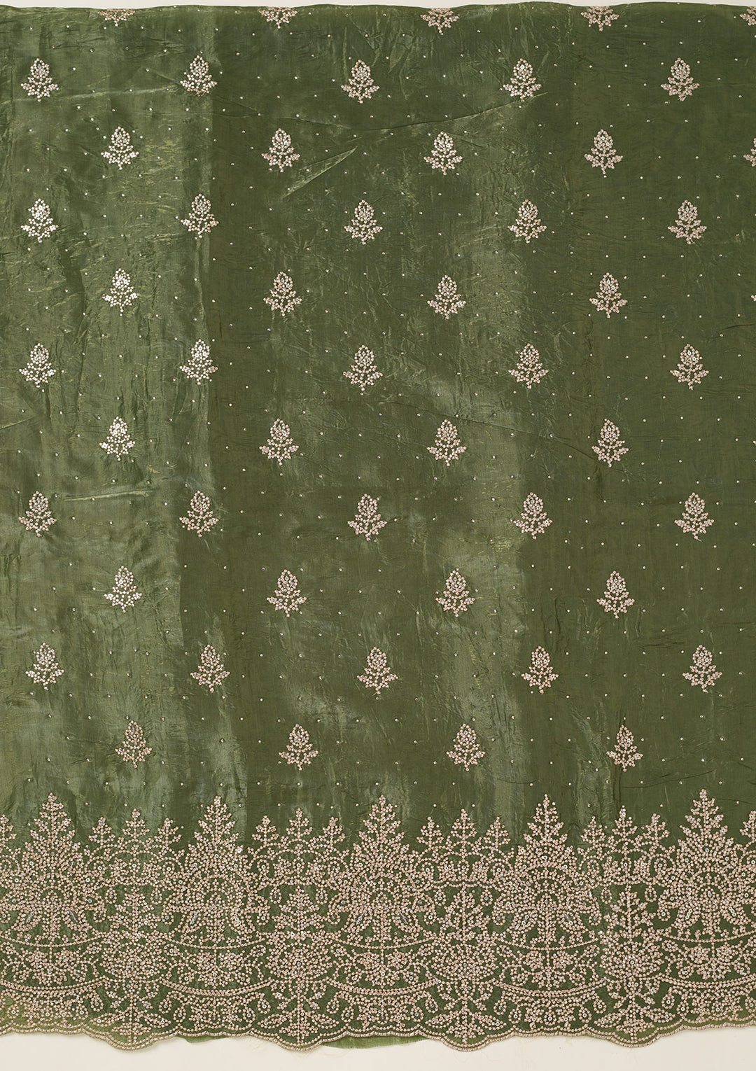 Leaf Green Threadwork Tissue Unstitched Salwar Suit
