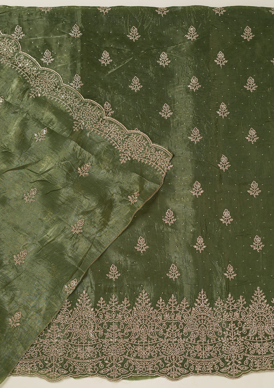 Leaf Green Threadwork Tissue Unstitched Salwar Suit