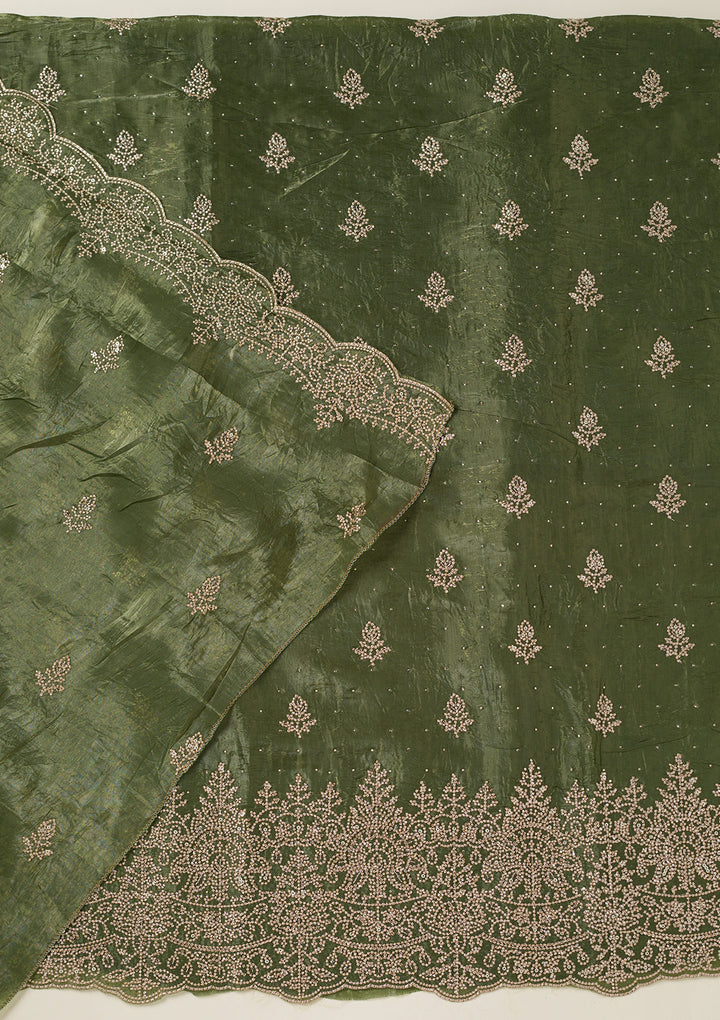 Leaf Green Threadwork Tissue Unstitched Salwar Suit