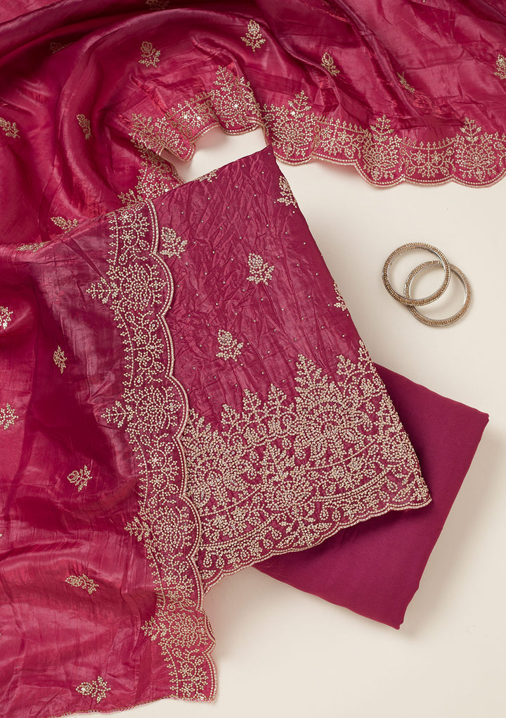 Wine Threadwork Tissue Unstitched Salwar Suit