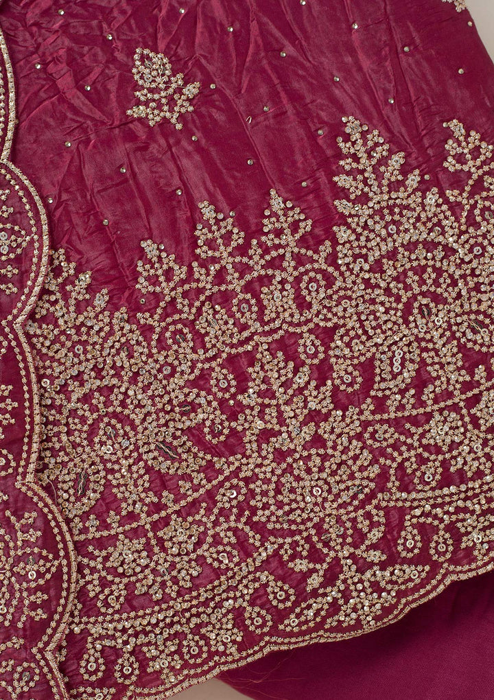 Wine Threadwork Tissue Unstitched Salwar Suit