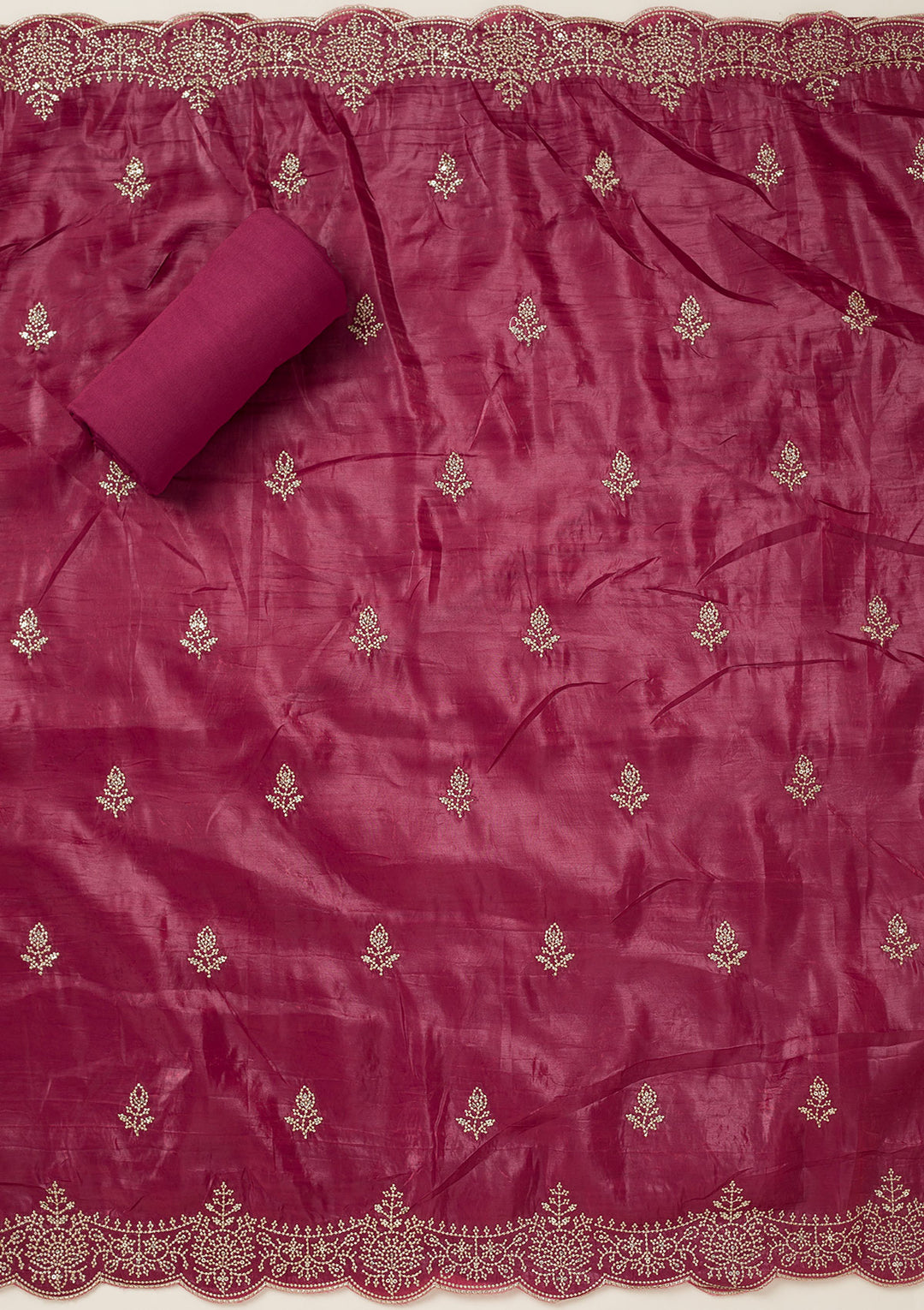 Wine Threadwork Tissue Unstitched Salwar Suit
