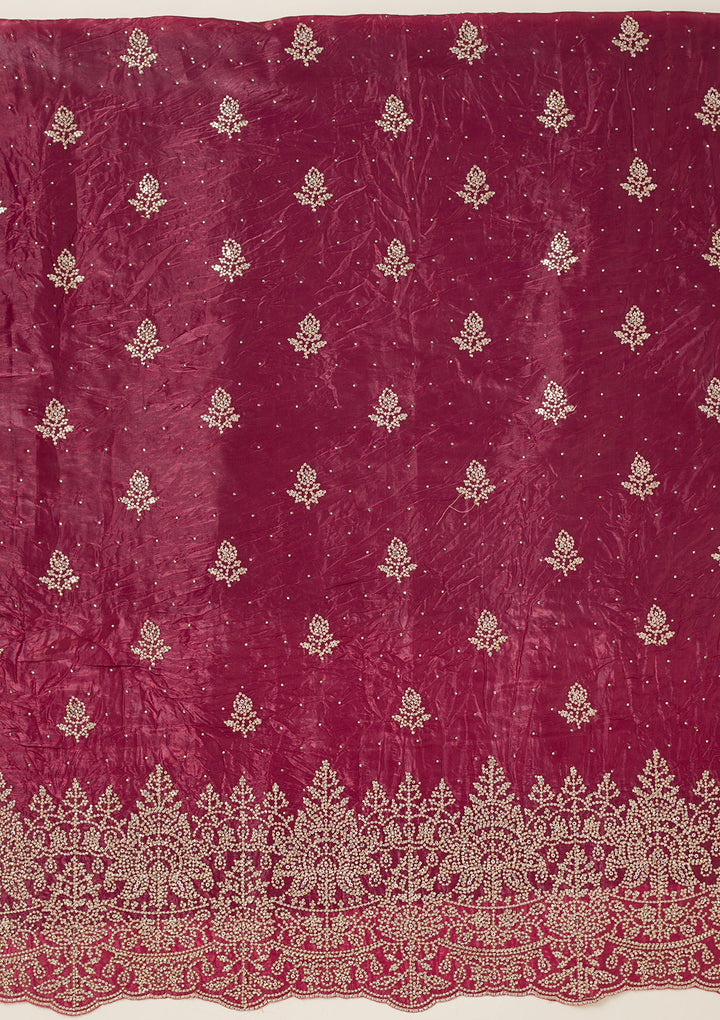 Wine Threadwork Tissue Unstitched Salwar Suit