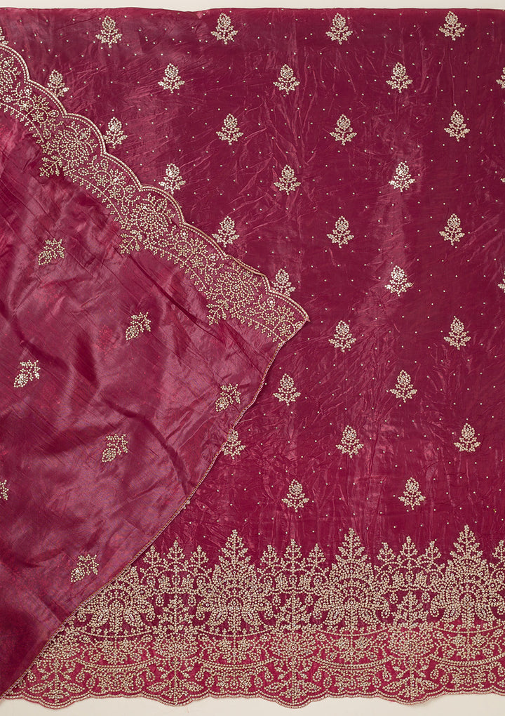 Wine Threadwork Tissue Unstitched Salwar Suit
