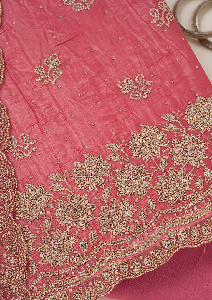 Onion Pink Threadwork Tissue Unstitched Salwar Suit