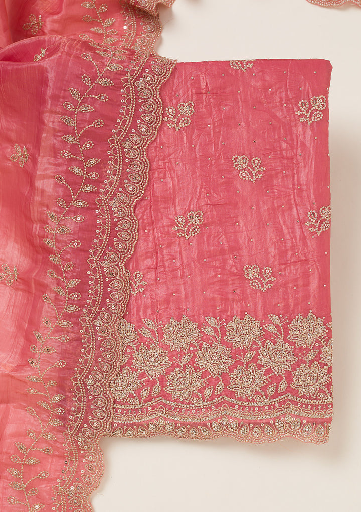 Onion Pink Threadwork Tissue Unstitched Salwar Suit