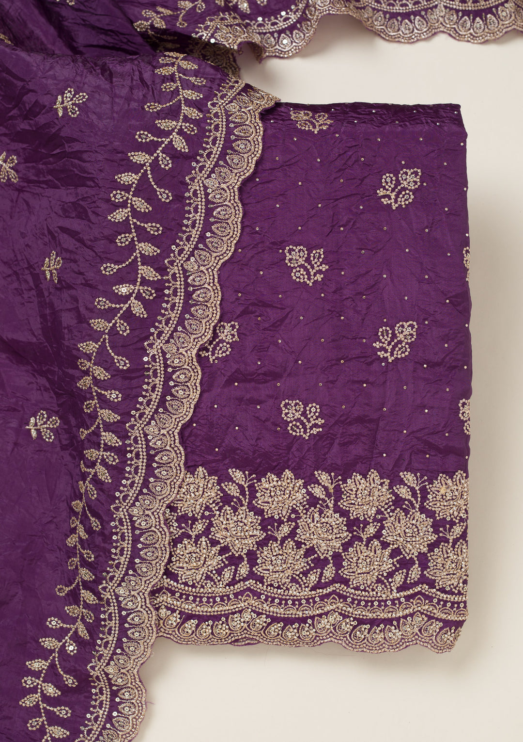 Purple Threadwork Tissue Unstitched Salwar Suit