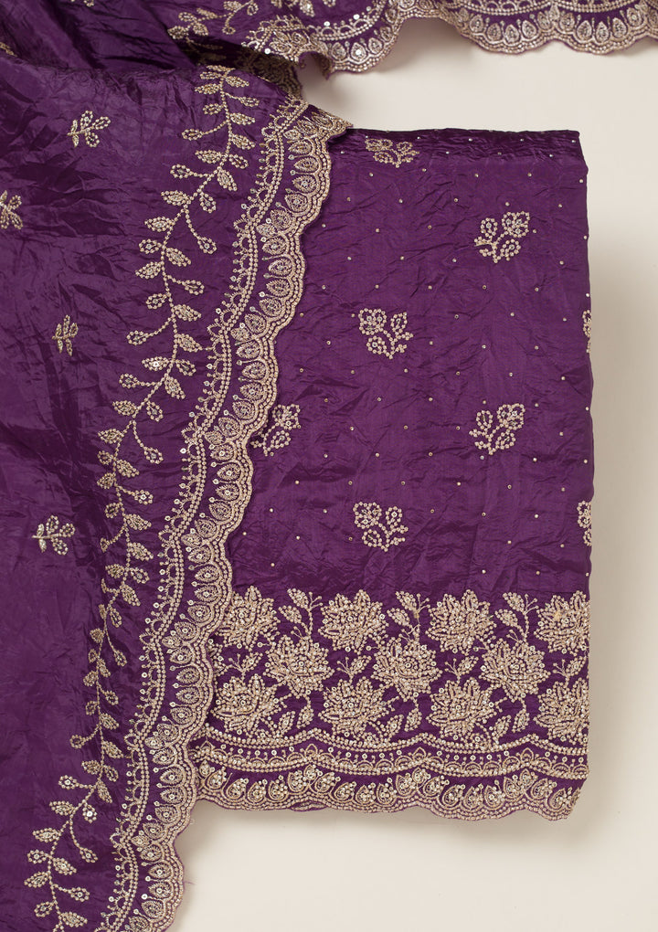 Purple Threadwork Tissue Unstitched Salwar Suit