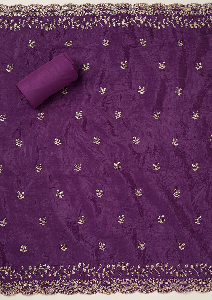 Purple Threadwork Tissue Unstitched Salwar Suit