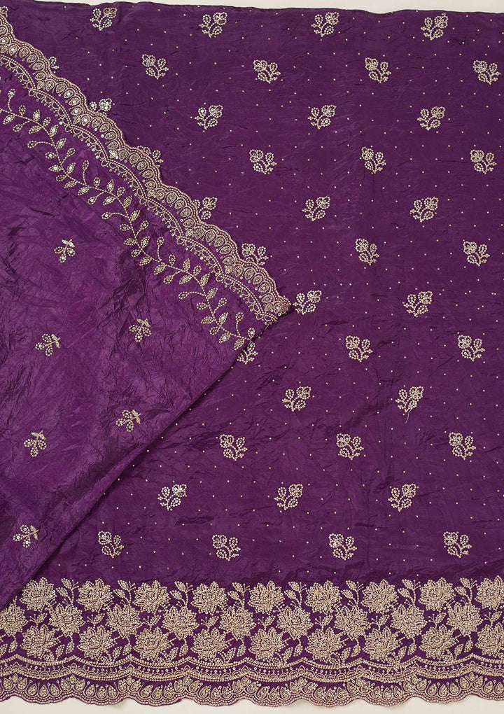 Purple Threadwork Tissue Unstitched Salwar Suit