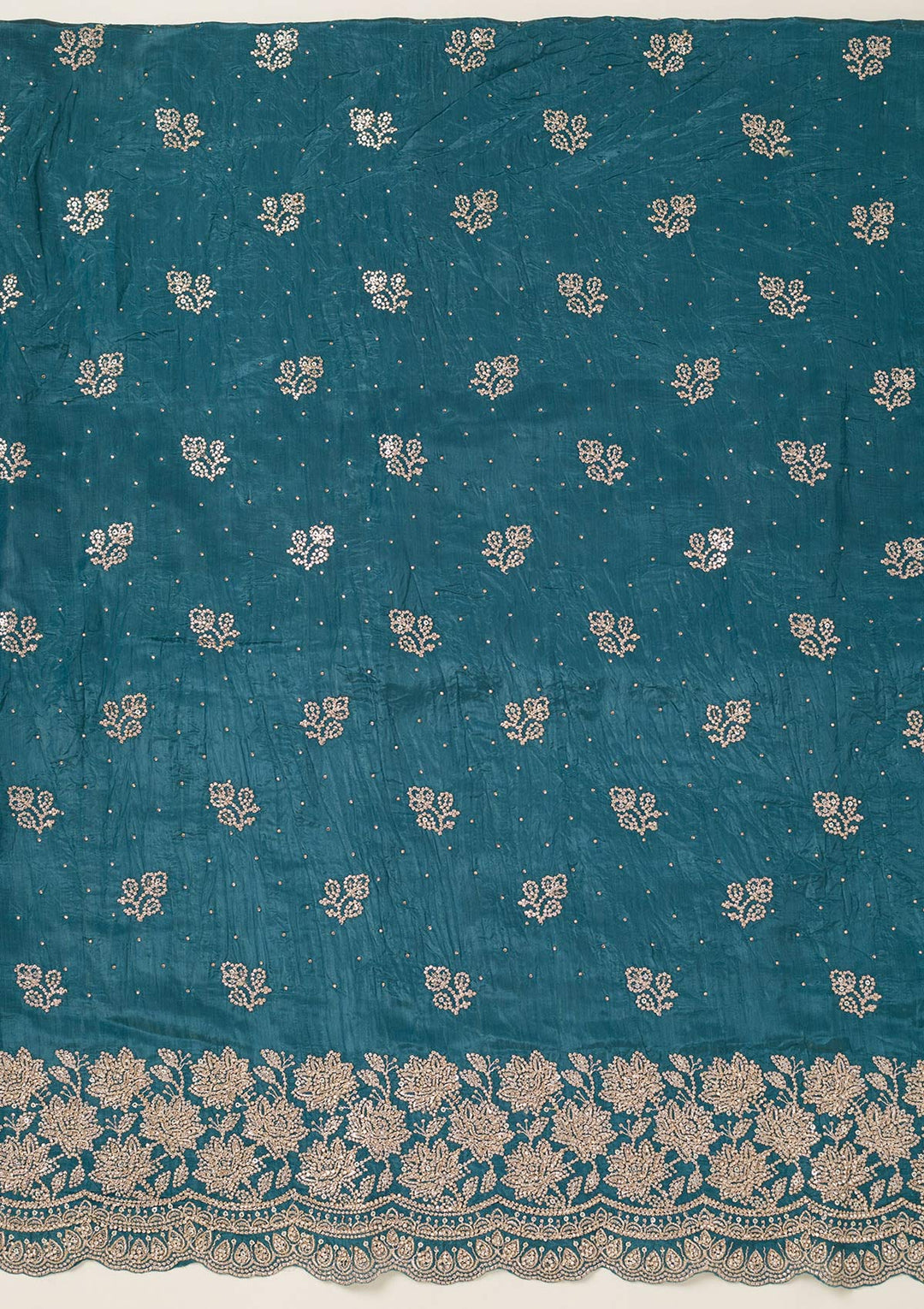 Turquoise Blue Threadwork Tissue Unstitched Salwar Suit
