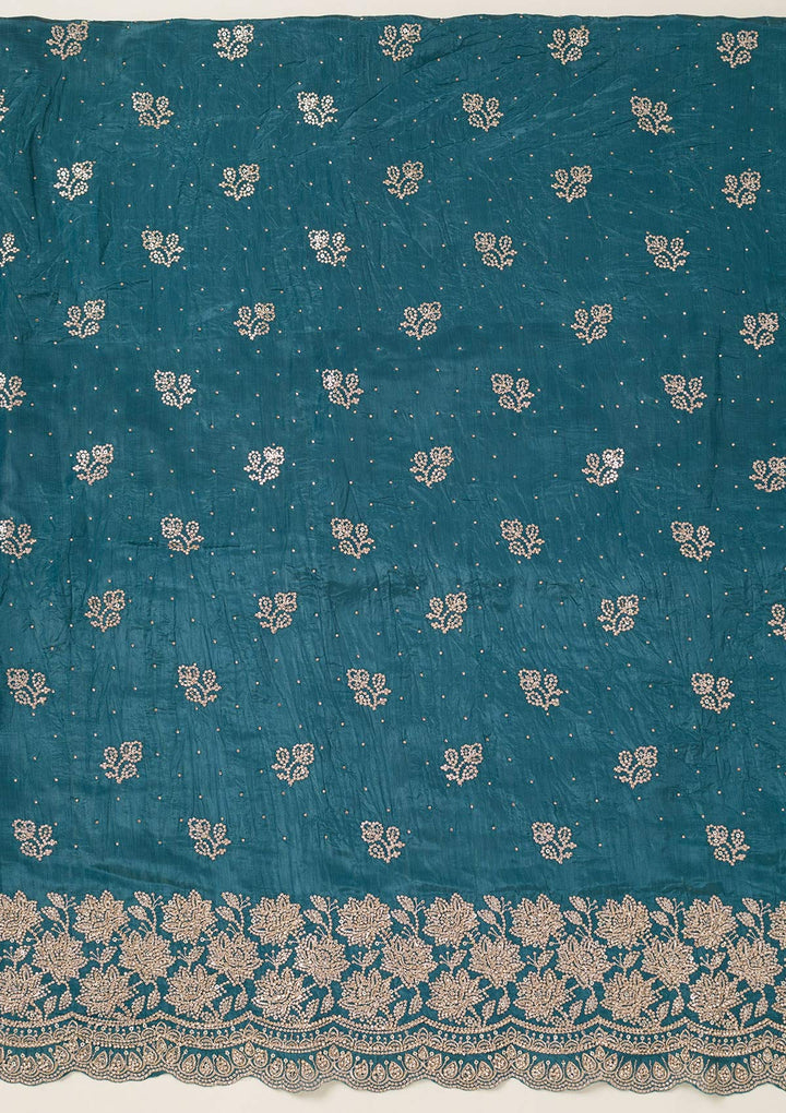 Turquoise Blue Threadwork Tissue Unstitched Salwar Suit