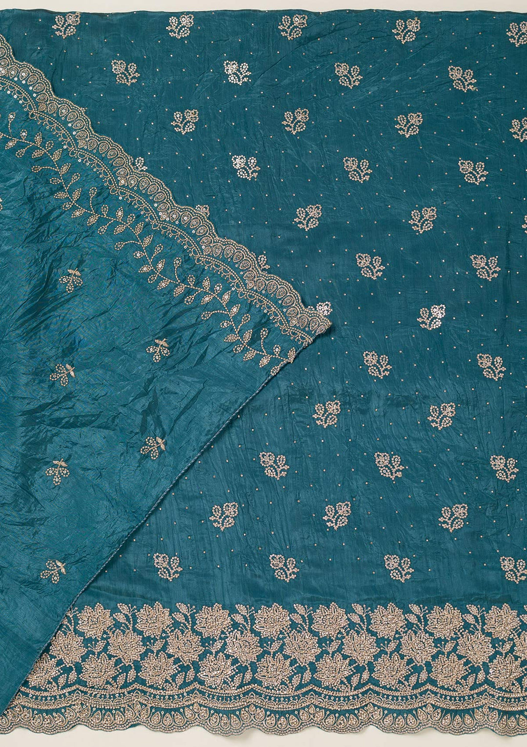 Turquoise Blue Threadwork Tissue Unstitched Salwar Suit