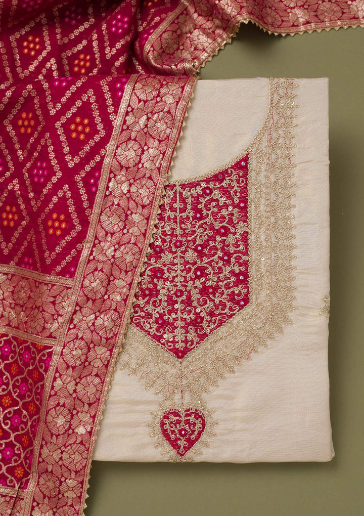 Beige Zariwork Tissue Unstitched Salwar Suit