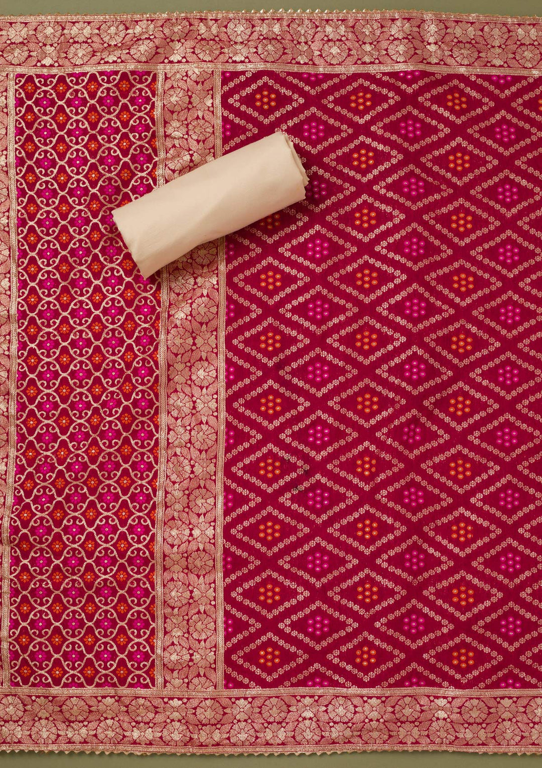 Beige Zariwork Tissue Unstitched Salwar Suit
