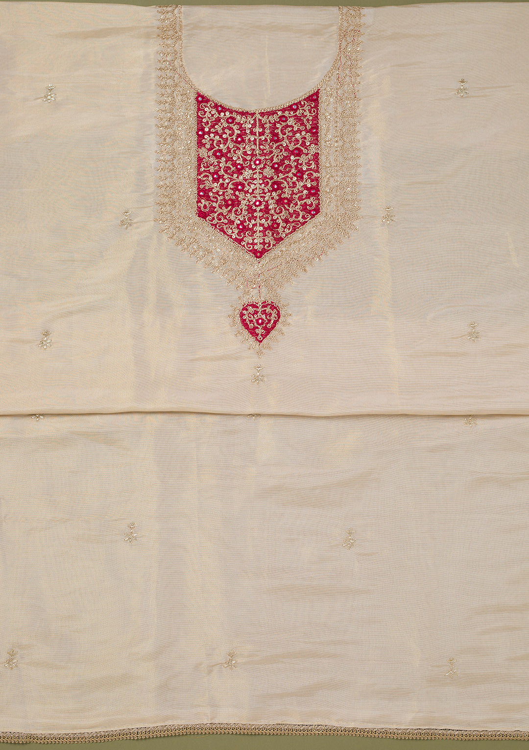 Beige Zariwork Tissue Unstitched Salwar Suit