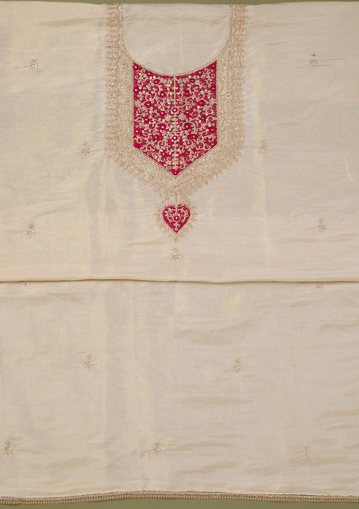 Beige Zariwork Tissue Unstitched Salwar Suit