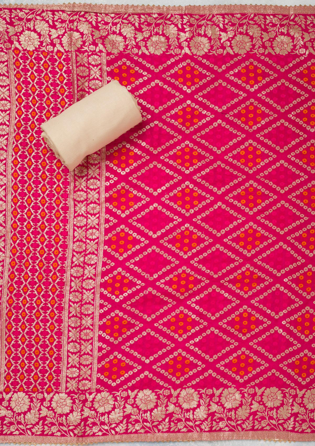 Beige Zariwork Tissue Unstitched Salwar Suit