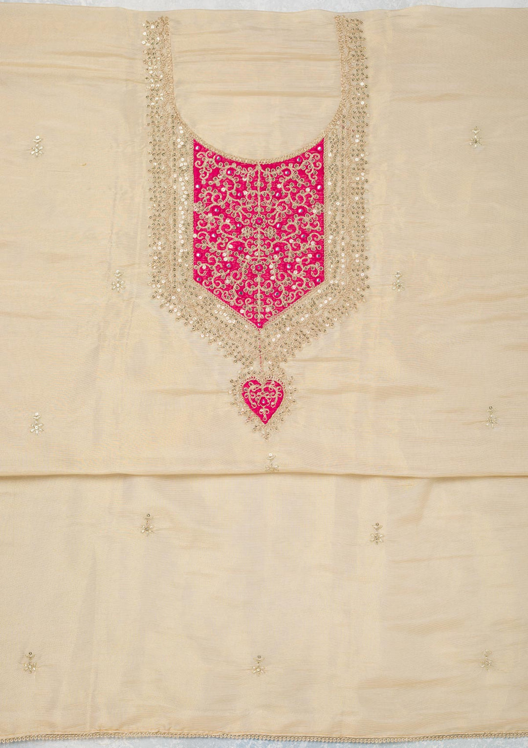 Beige Zariwork Tissue Unstitched Salwar Suit