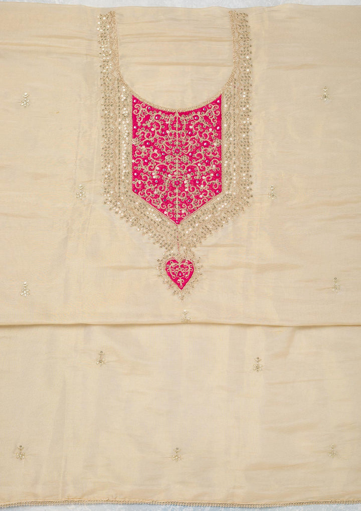 Beige Zariwork Tissue Unstitched Salwar Suit